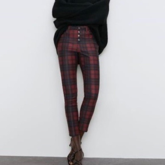 Zara Plaid Leather Effect Pants - Picture 3 of 3